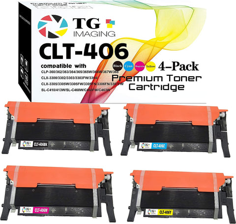 TG Imaging 4-Pack (BCYM) Compatible Replacement for CLT406S CLT-406S Toner Cartridge Work in CLX-3300 CLX-3305FN CLX-3305FW CLX-3305W SL-C460FW CLP-360 CLP-365 CLP-365W SL-C410W Printer