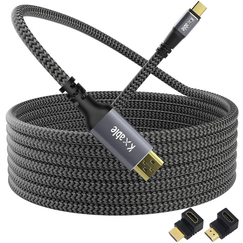 USB C to HDMI Cable 25 Feet, 4K@60Hz HDR Braided Long Cord, USB 3.1 Type-C to HDMI 2.0 Adapter for Samsung Galaxy S22, MacBook Pro/Air, iPad Pro, Surface, Dell, HP, More- with 2 HDMI adapters- 25 ft