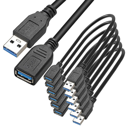 SAITECH IT 6 Pack Short Length 1 Feet USB 3.0 Extension Cable, USB 3.0 A Male to Female Extender Cable - Black