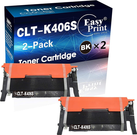 EASYPRINT (2X Black) Compatible 406S CLT-406S Toner Cartridge CLT-K406S Used for Samsung CLP-360/365/366W, CLX-3303/3305/3306, SL-C460FW/C463W Printer, (2-Pack)