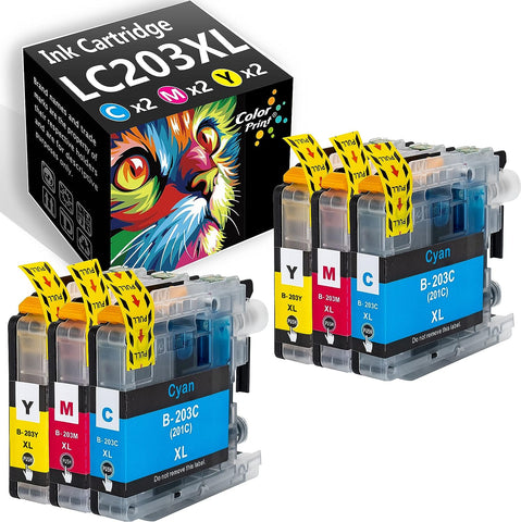 (6-Pack, 2Cyan,2Magenta,2Yellow) ColorPrint Compatible LC203XL Ink Cartridge MFC J480dw Replacement for Brother LC203 XL LC-203XL LC201 Work with MFC-J680DW MFC-J880DW MFC-J885DW MFC-J4420DW Printer