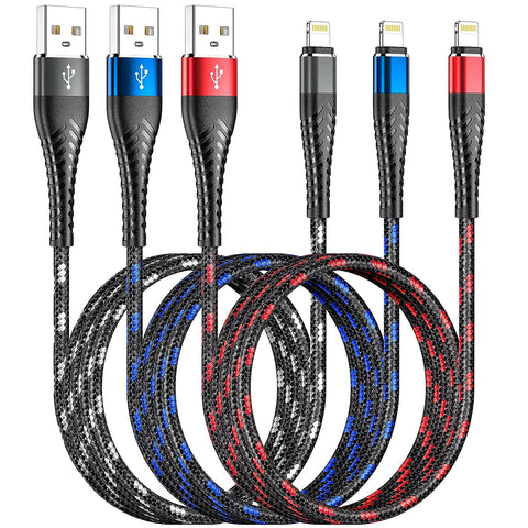 3Colorful iPhone Lightning Cable 6FT 3Packs Premium USB Charging Cord, Apple MFi Certified for iPhone Charger, iPhone 13/12/11/SE/Xs/XS Max/XR/X/8 Plus/7/6 Plus(Pink/Bule/Grey)/1